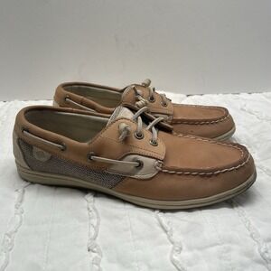 Sperry Songfish Womens Linen Oat Casual Classic Leather 2 Eye Boat Shoes Size 9M